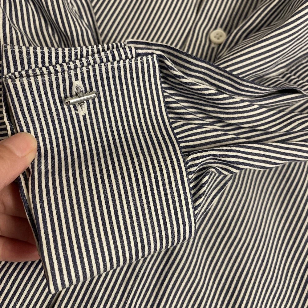 Ike Behar Neiman Marcus Mens French Cuff Pinstripe Dress Shirt cufflink Work‎